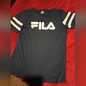 Navy Blue Women's FILA V-Neck T-Shirt size L